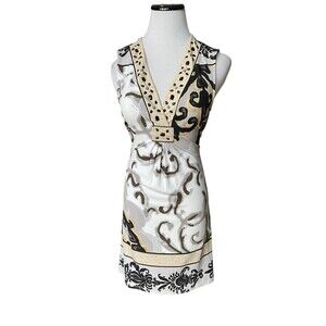 VTG Y2K‎ Empire Waist Studded Sleeveless Dress Size M Abstract Whimsy Hale Bob